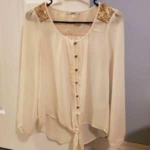Gold Sequin and Cream Button Down Blouse